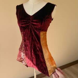 Vintage Y2K Boho Velvet Patchwork Asymmetrical Hem Tank Top